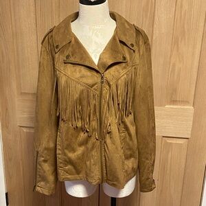 Celebrity Pink Brown Faux Suede Fringe Jacket